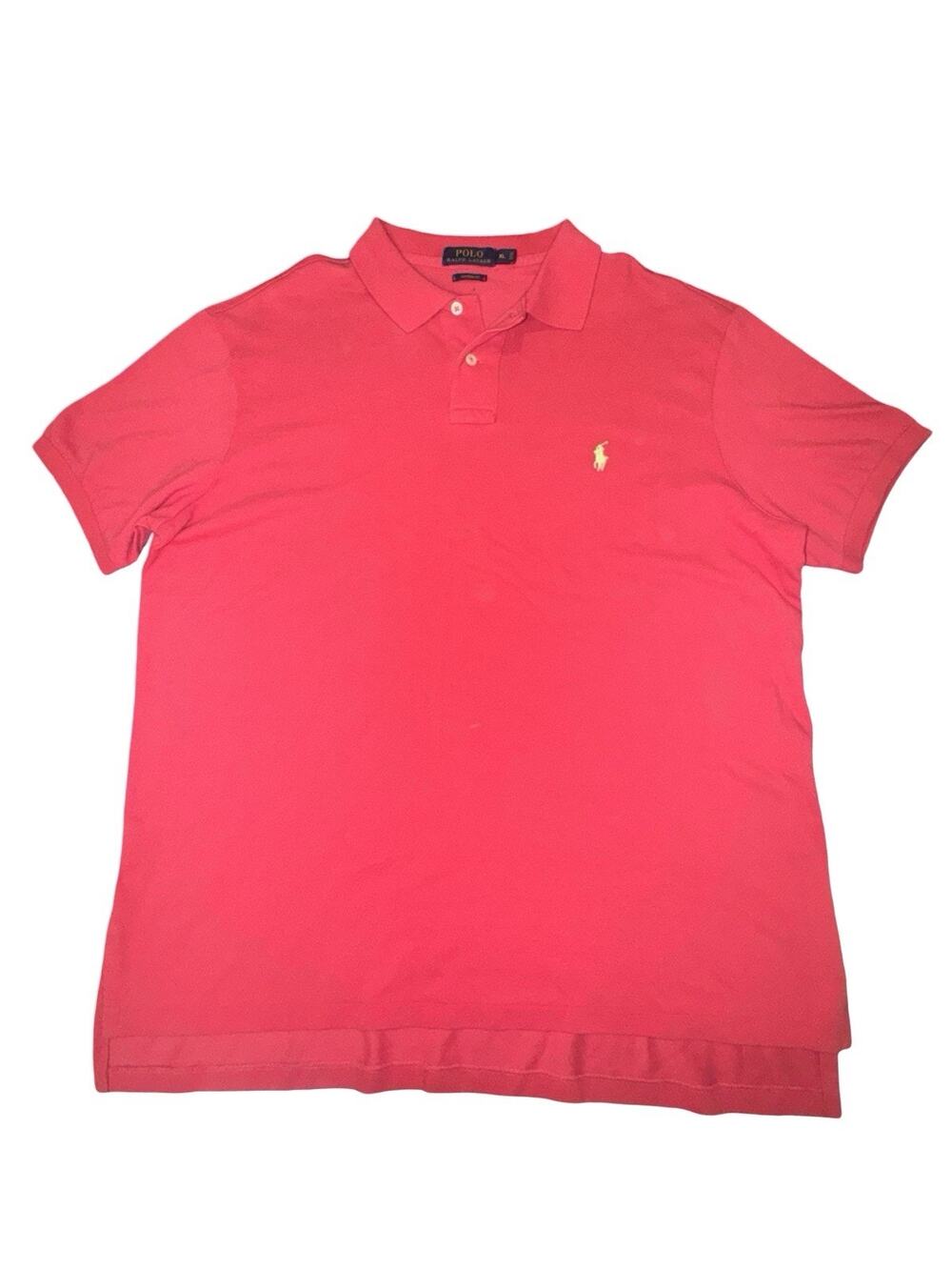 Pole Ralph Lauren Blood Red Orange Short Sleeve Mesh Polo Shirt Cotton Sz XL